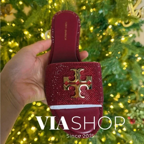 Tory Burch‎ Everly Rhinestone Slides, Red, HOLIDAY EDITION - Picture 6 of 10